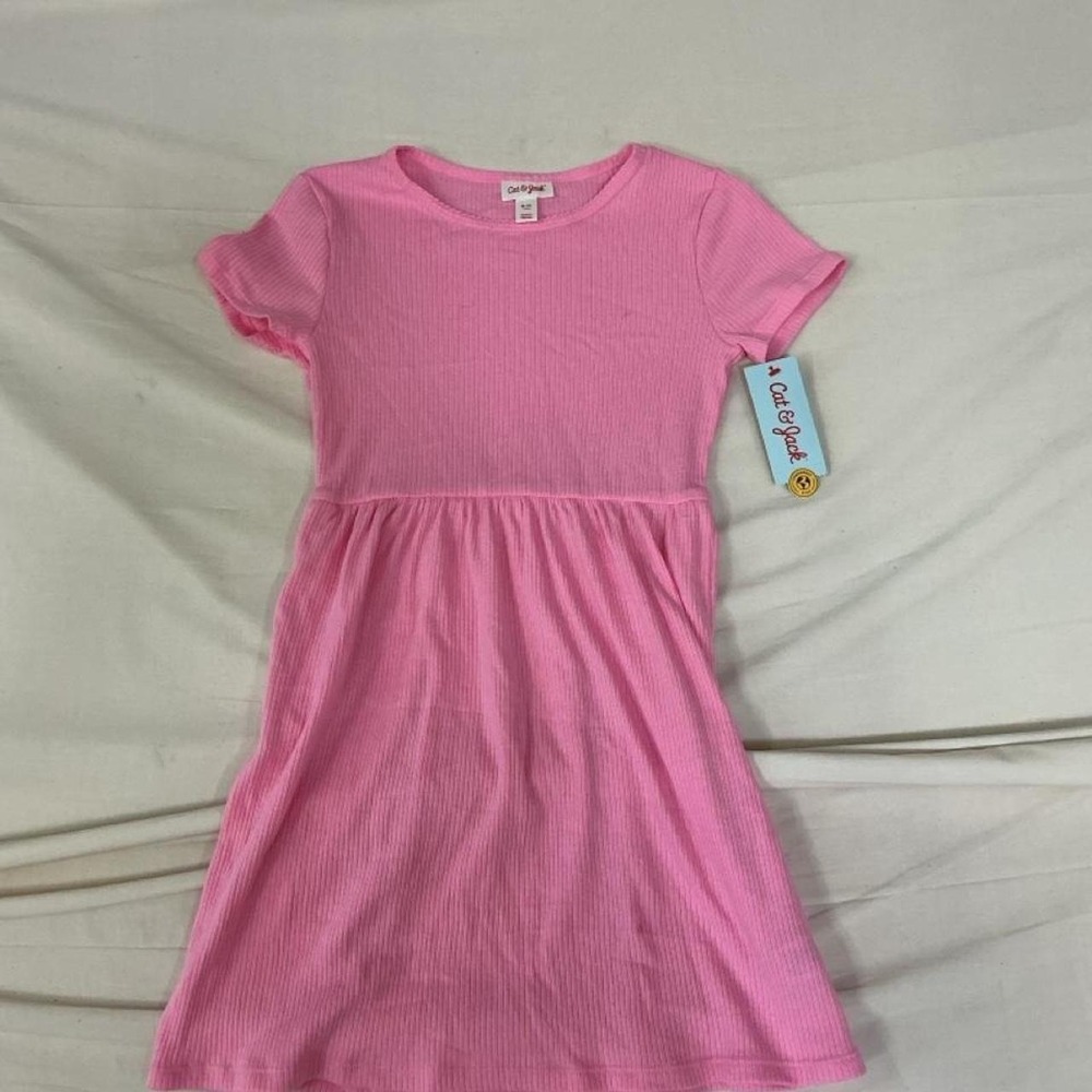 Cat &‎ Jack Girls Pink Ribbed Short Sleeve Dress Size M 8 NWT